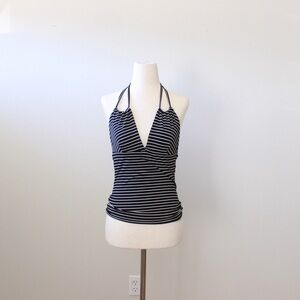 Veronica M Black and White Striped Top. Tie back. Size: M